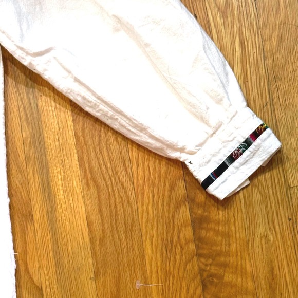 Vintage Ecuador Cotton Woven Shirt Andean Ethnic Lace Up Unisex Bohemian Sz L - Picture 4 of 7